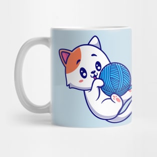 Cute Cat Playing Yarn Ball Cartoon Mug